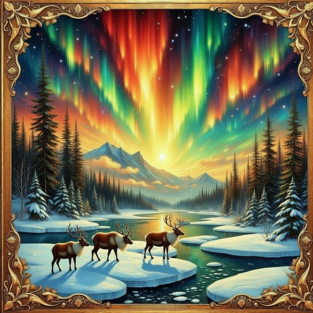 reindeer and northern lights