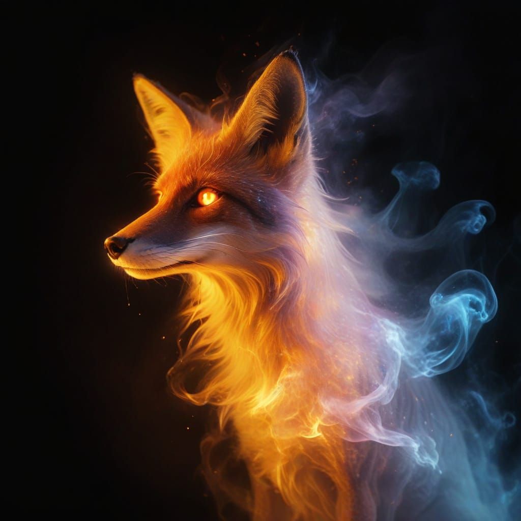 Ethereal Ghost Fox Spirit with Glowing Eyes