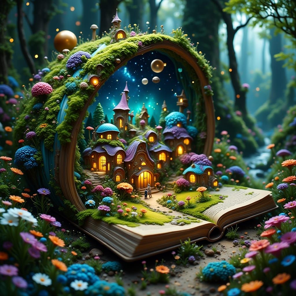 Whimsical Tiny Village Inside Giant Book