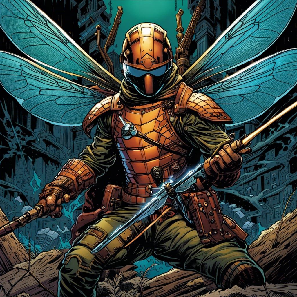 Dragonfly Action Hero in Comic Book Art Style