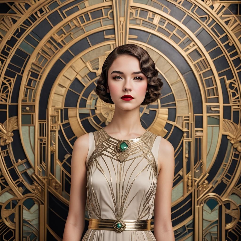 Art Deco Style Portrait of Chic Teenager