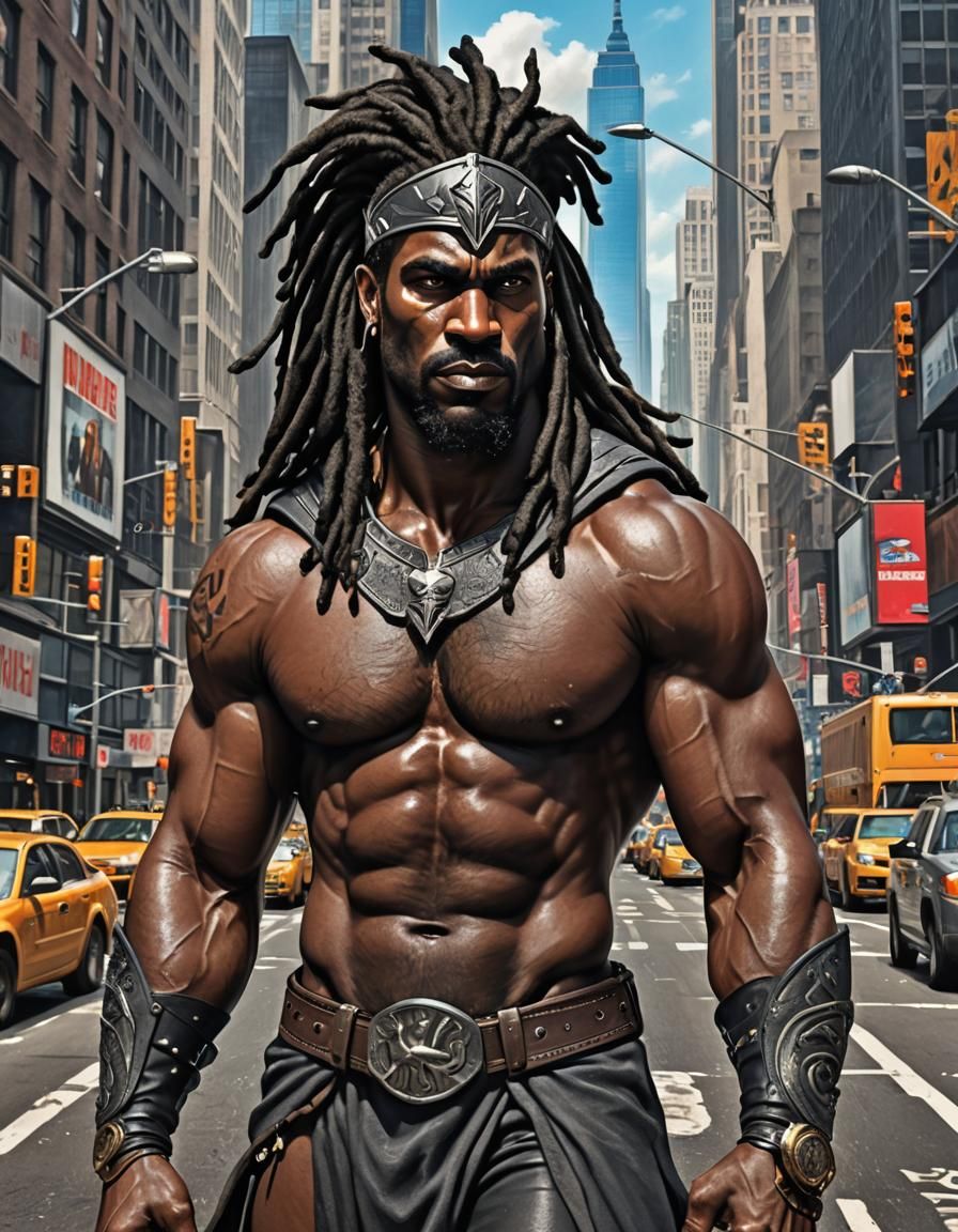 Spartan Warrior in New York: Colored Pencil Art