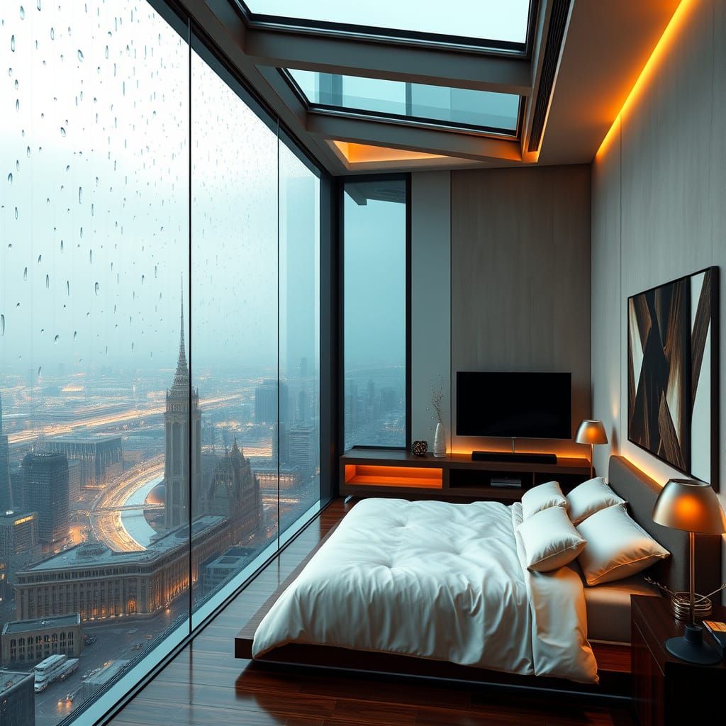 Modern House with Glass Roof and City View