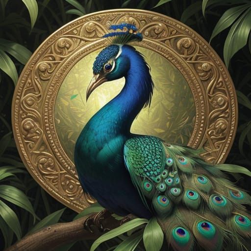 Majestic Peacock in Baroque Oil Painting