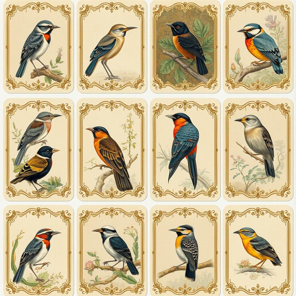 Vintage Bird Portrait Labels in Botanical Style