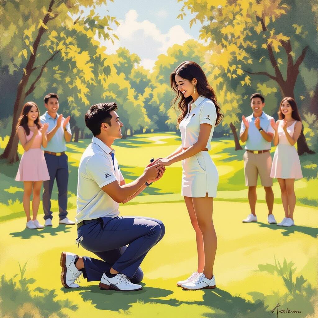Romantic Golf Course Proposal Oil Painting