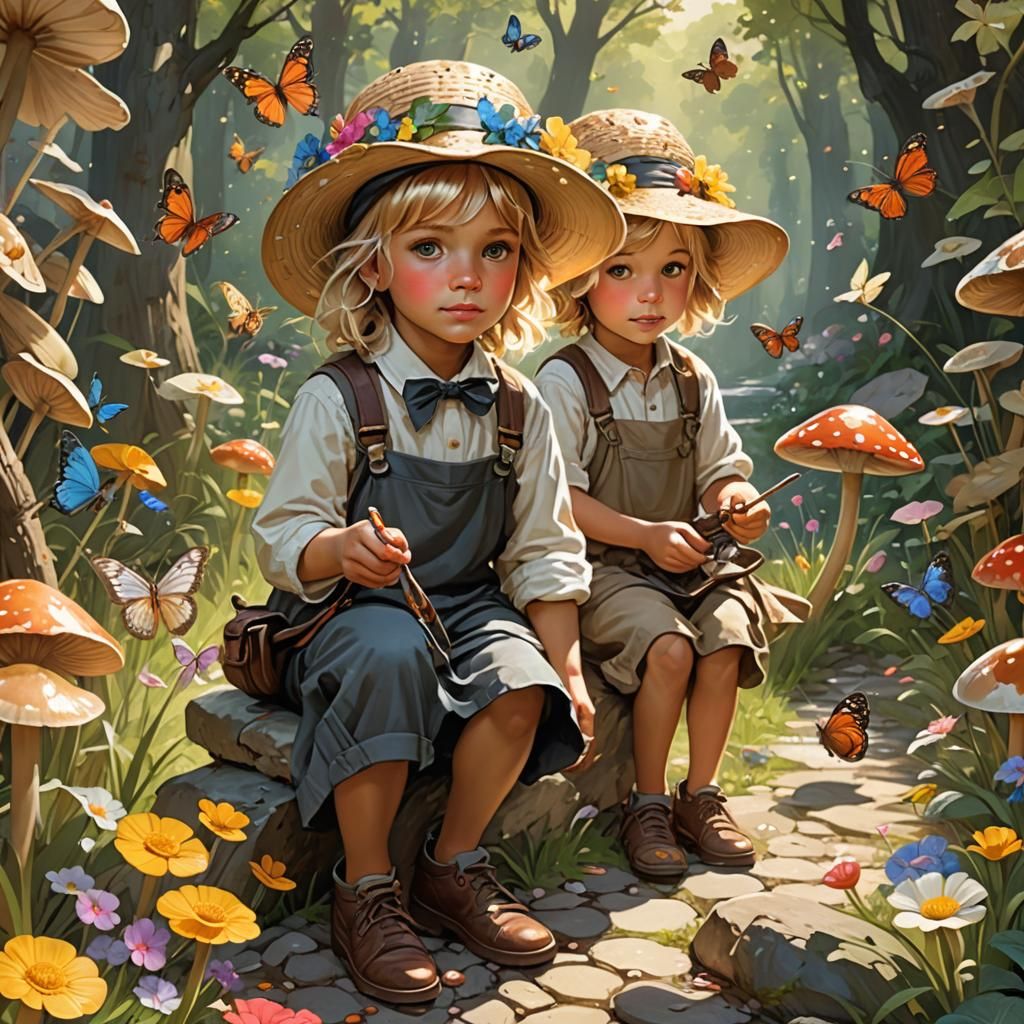 Enchanted Children's Portrait with Sunlight and Flowers