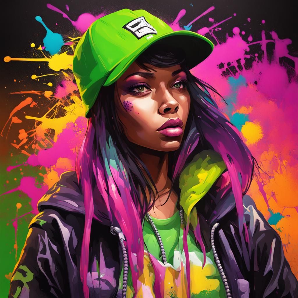 Hip Hop Girl in Graffiti Art Style