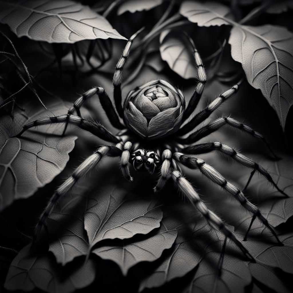 Spider Weaving Web from Black Rose Petals