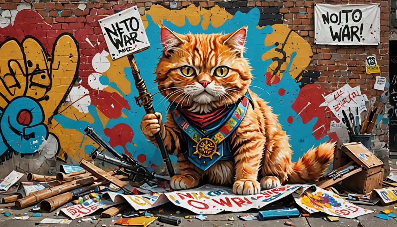 Ginger Cat's Anti-War Protest in Graffiti Art