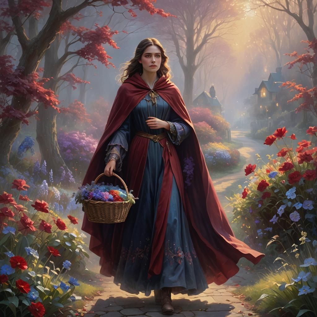 Girl in Red Cloak in Ethereal Fantasy Style