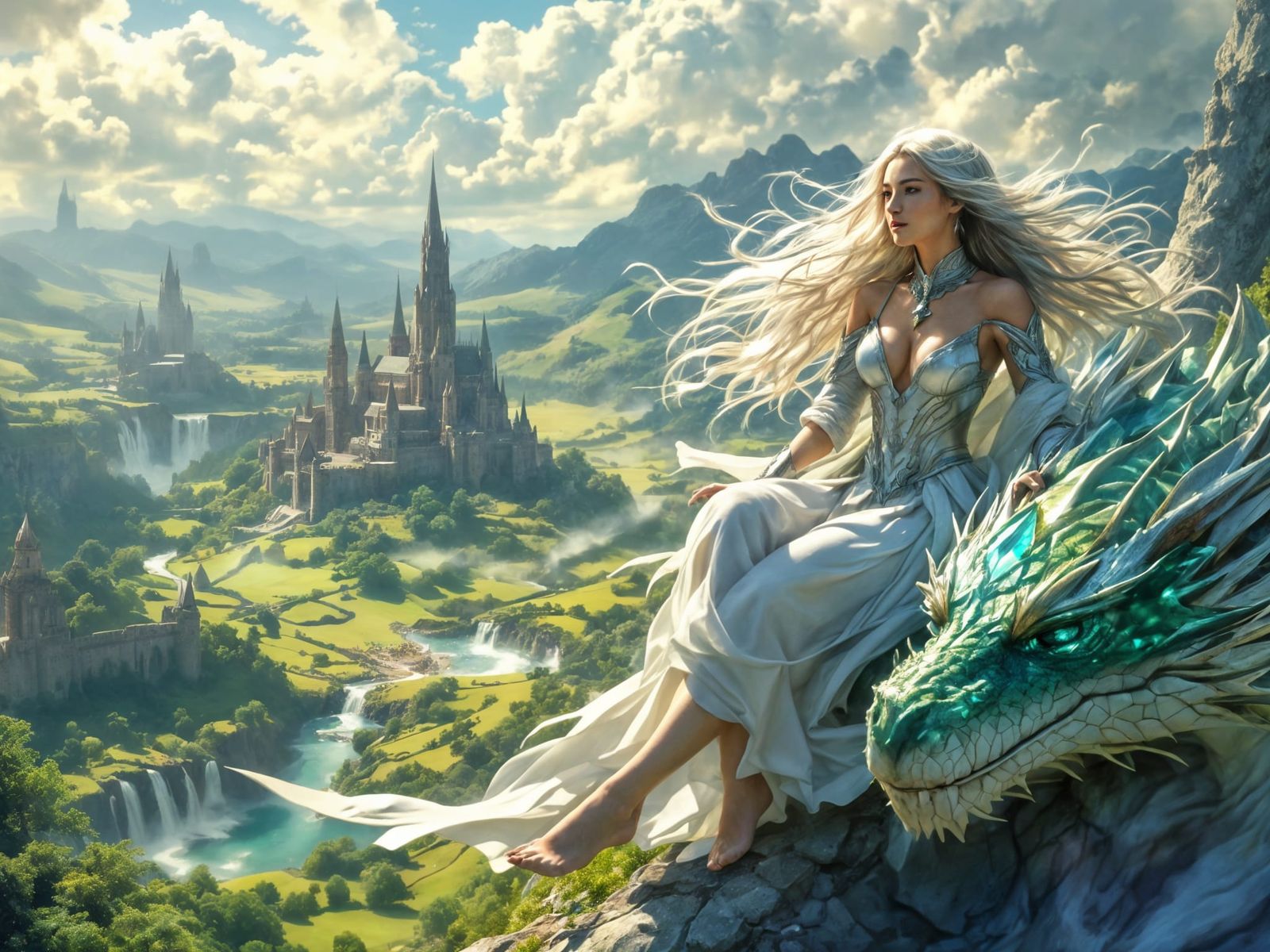 Dragon Rider in Epic Fantasy Landscape