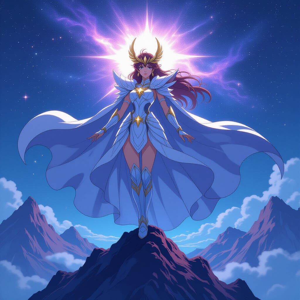 Anime Goddess Athena in Star-Dusted Andromeda Cloth