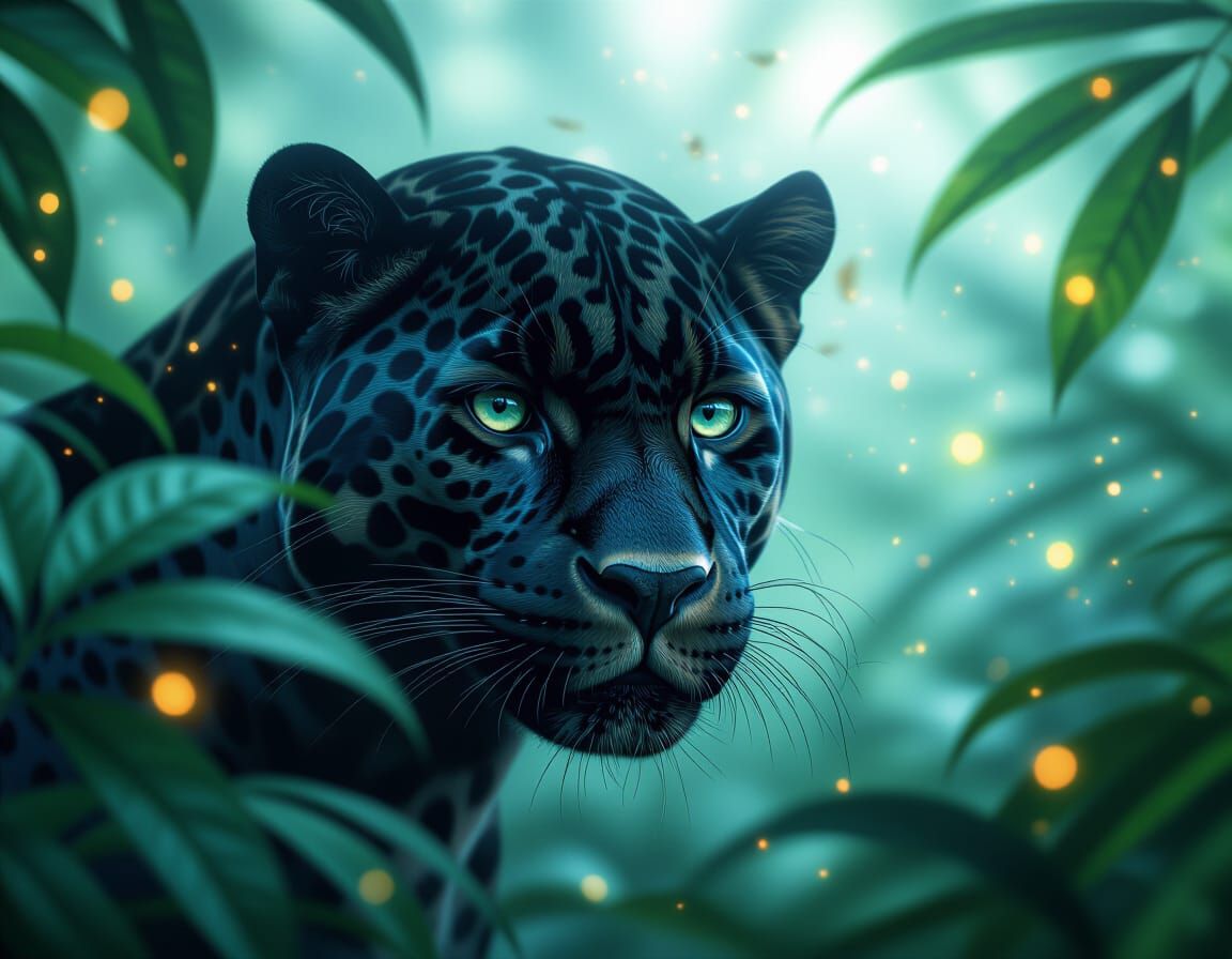 Hidden Jaguar Face in Lush Jungle Scene