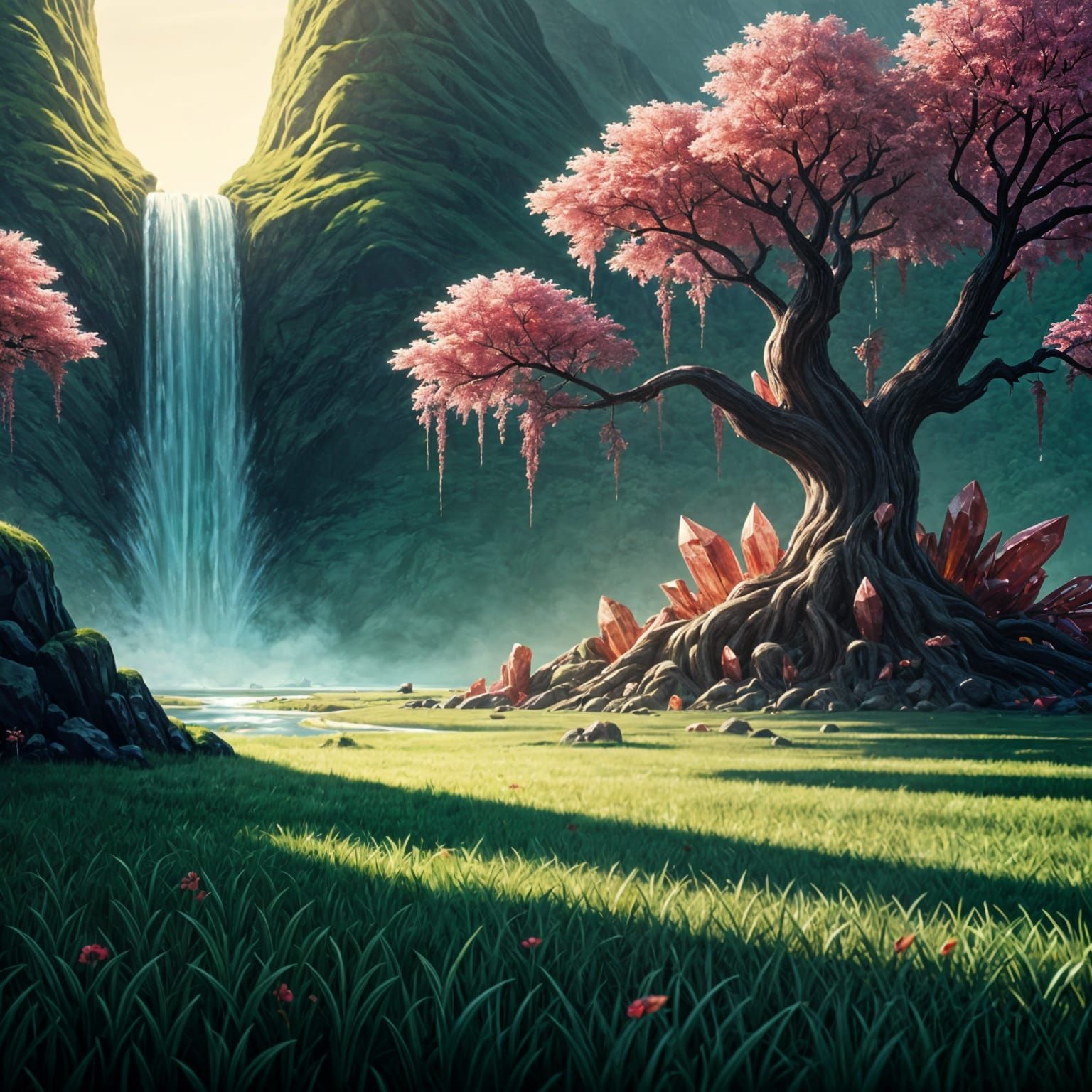 Surreal Emerald Dreamscapes in Maximalist Digital Art