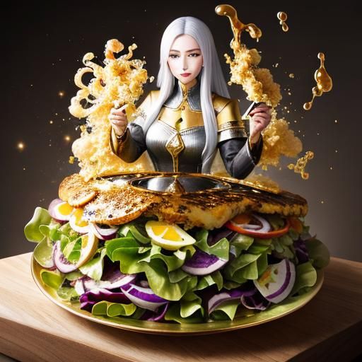 Alchemist Transforms Salad into Gold: Hyperrealistic Art