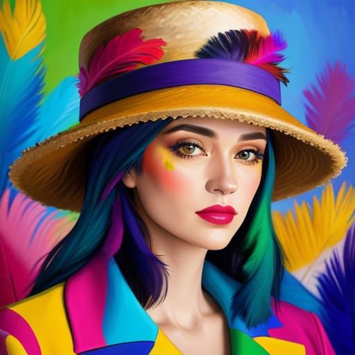 Fauvist Portrait of Woman with Hat in Vibrant Oil