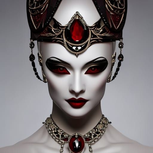 Gothic Woman with Jeweled Mask, Hyperdetailed Portrait
