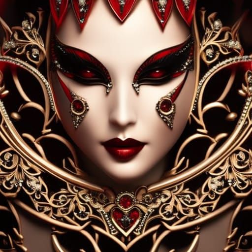 Gothic Woman with Jeweled Mask, Hyperdetailed Portrait