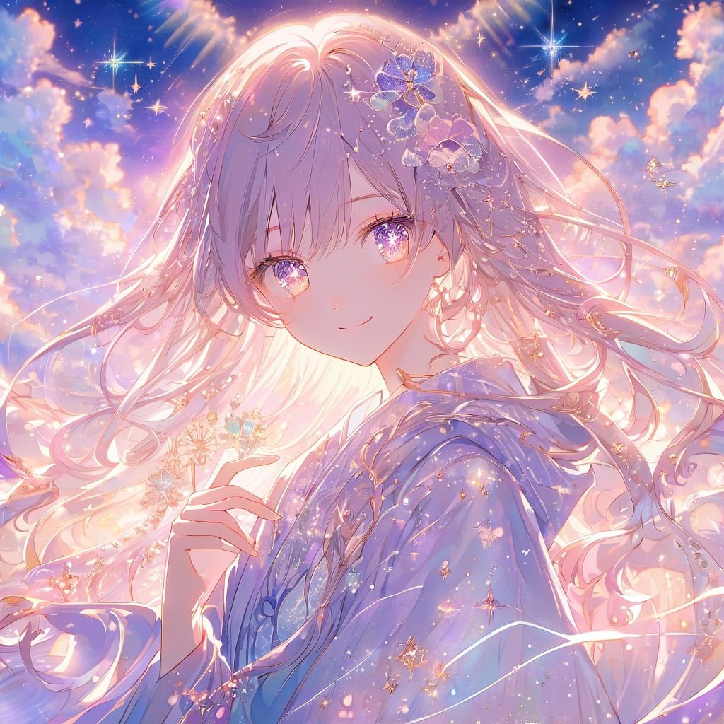 Celestial Anime Portrait in Dreamy Japanese Manga Style