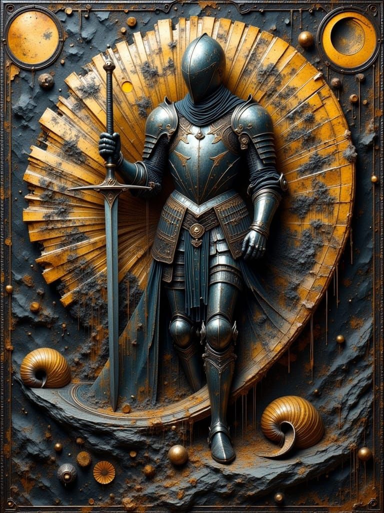 Mystical Knight Armor on Nautilus Shell, Surreal Fantasy Sty...