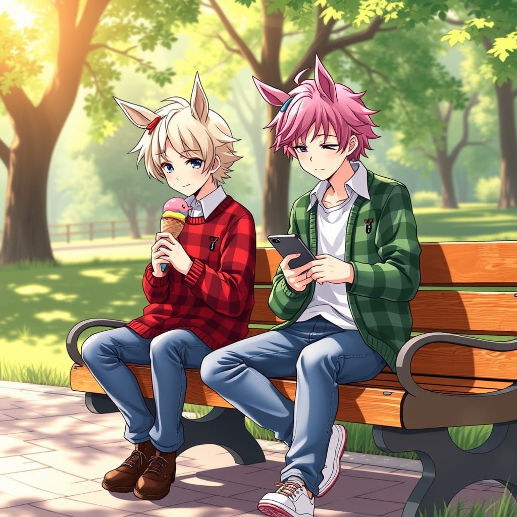 Cute Boys with Horse Ears Enjoy Morning in a Japanese-Inspir...