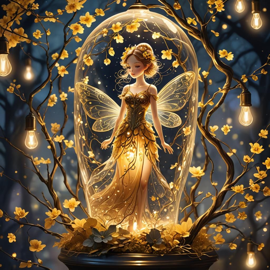 Enchanting Fairy in Light Bulb Illustration