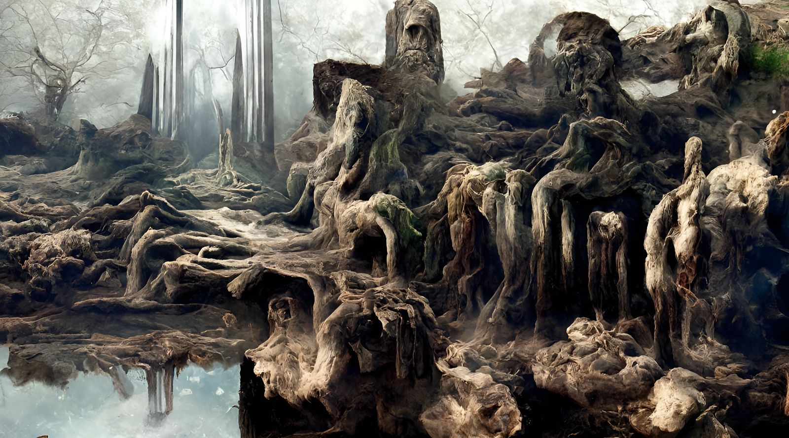 Macabre Forest Spirits in Frozen Landscape