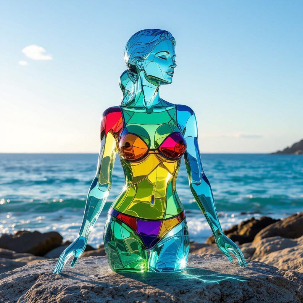 Seaglass Bikini Woman Sculpture Catching Sunlight