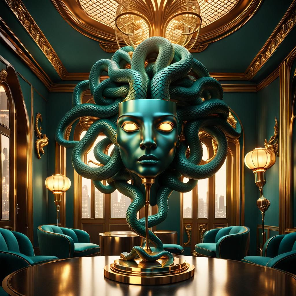 Medusa Lamp in Art Deco Interior, 3D Render