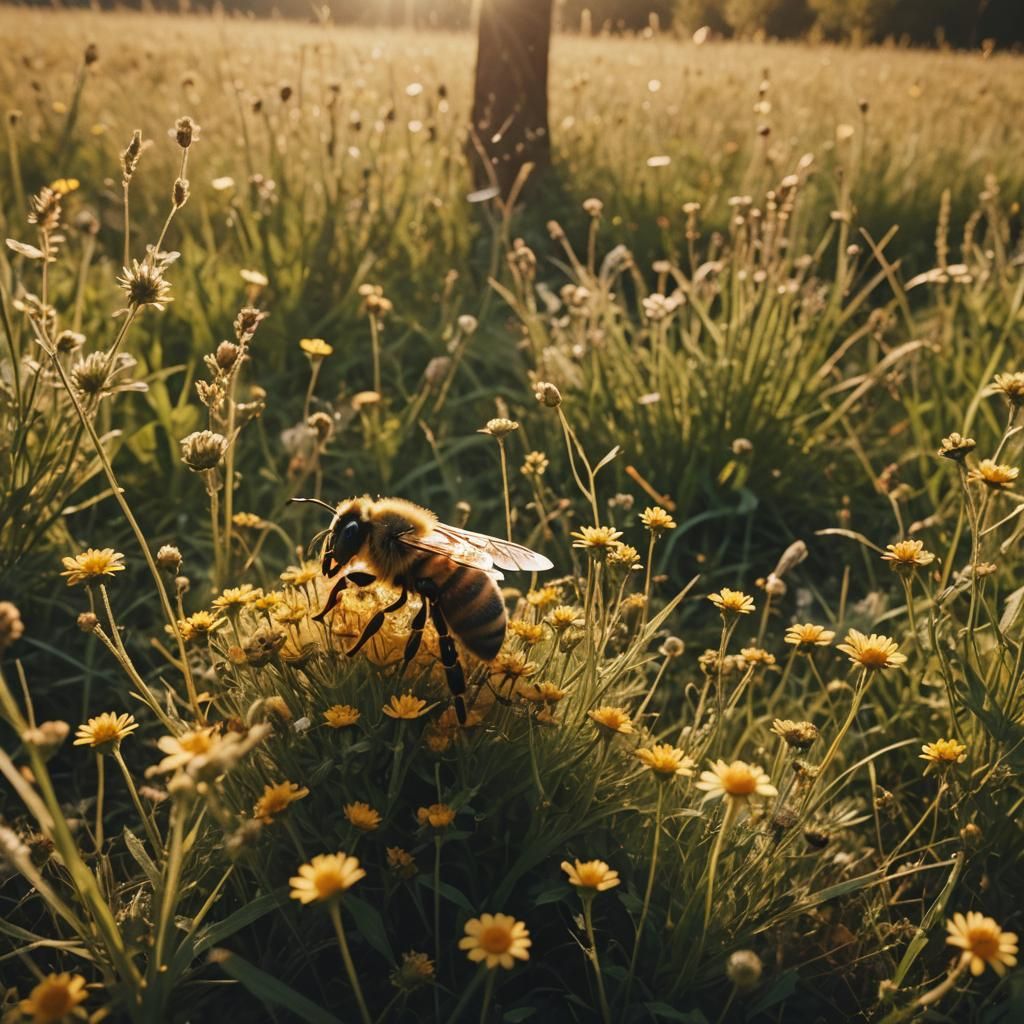 Bee and Spider Transformation in Meadow, Cinematic Style