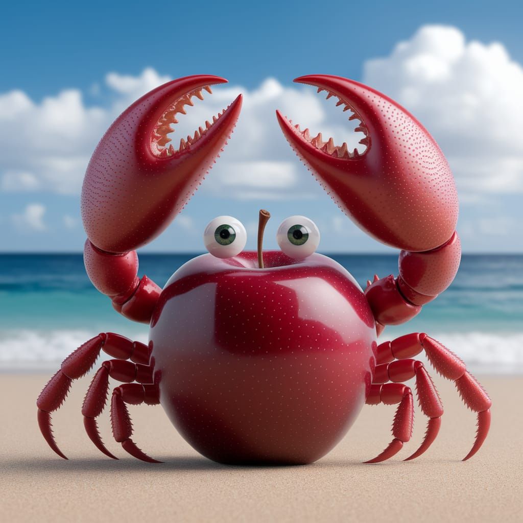 Hyperrealistic Beach Crab Apple in a Surreal Twist