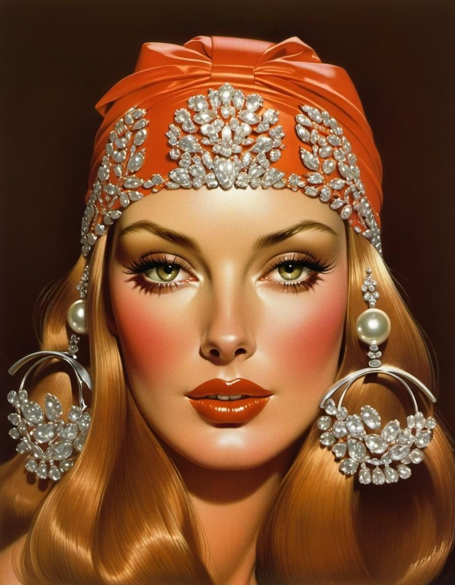 Shiny-Skinned Woman in Classic Pin-Up Illustration