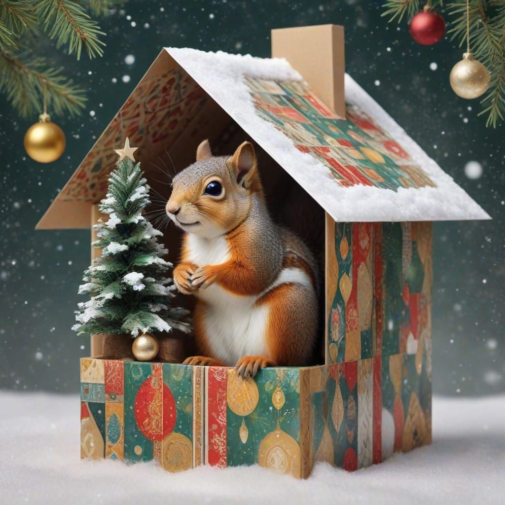 Christmas Squirrel Masterpiece in Geometric Style