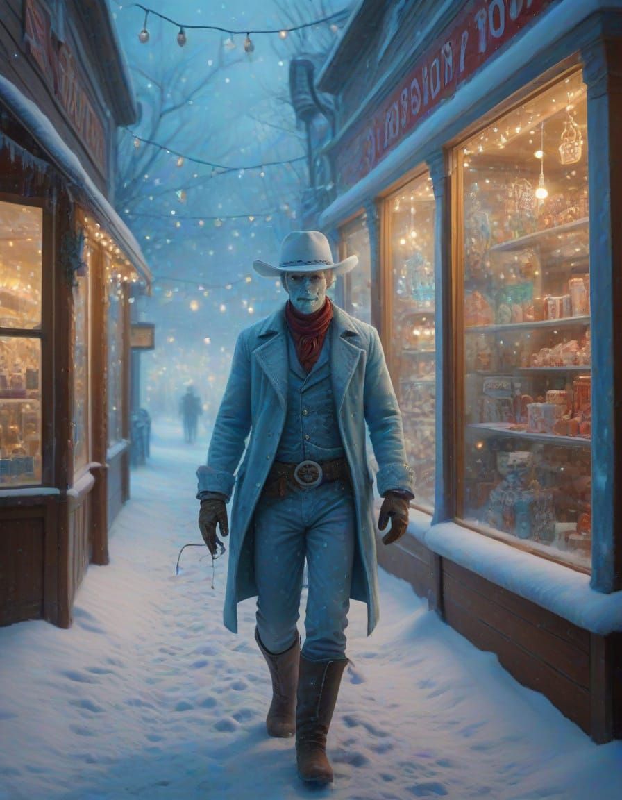 Peppermint Cowboy in Toy Shop: Surreal Oil Painting