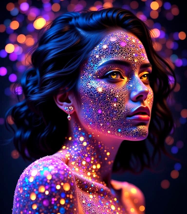 Woman with Glowing Cracks in Digital Art Portrait