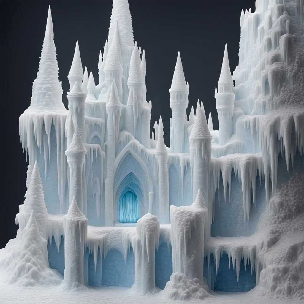 Magnificent Hyperrealistic Ice Castle in White