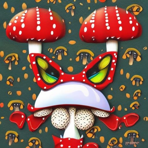 Winged Fly-Agaric Mushroom in Steampunk Goggles