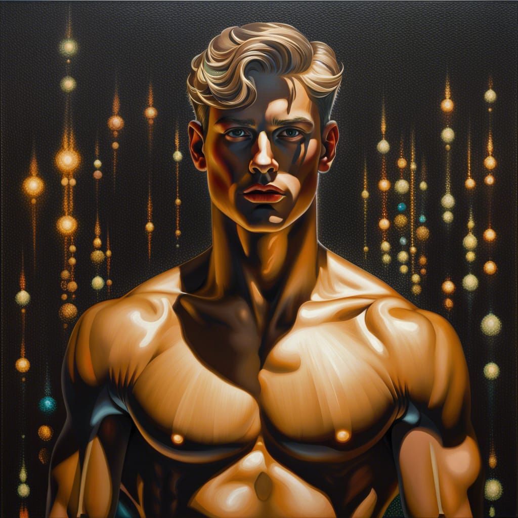 Athletic Young Man: Oil Painting in Cel-Shaded Style
