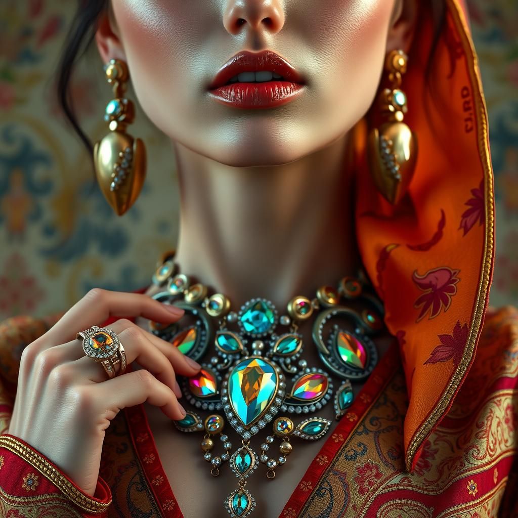 Stunning Woman in Futuristic Jewelry, Hyperrealistic Portrai...