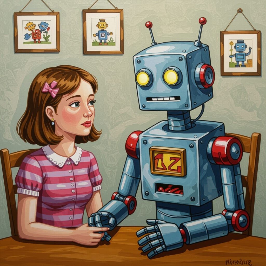 Gouache Painting: Bigotry Against Robots