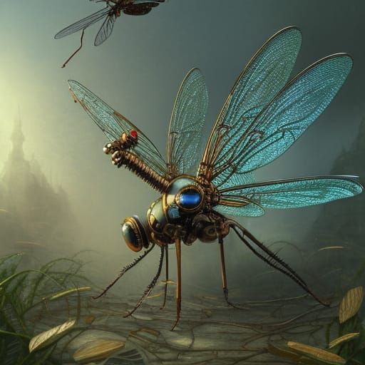 Steampunk Robotic Dragonfly: Hyperdetailed Fantasy Art