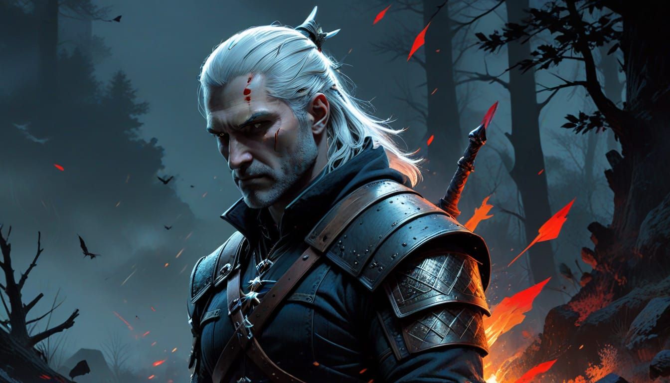 Comic Illustration of The Witcher in Dramatic Double Exposur...