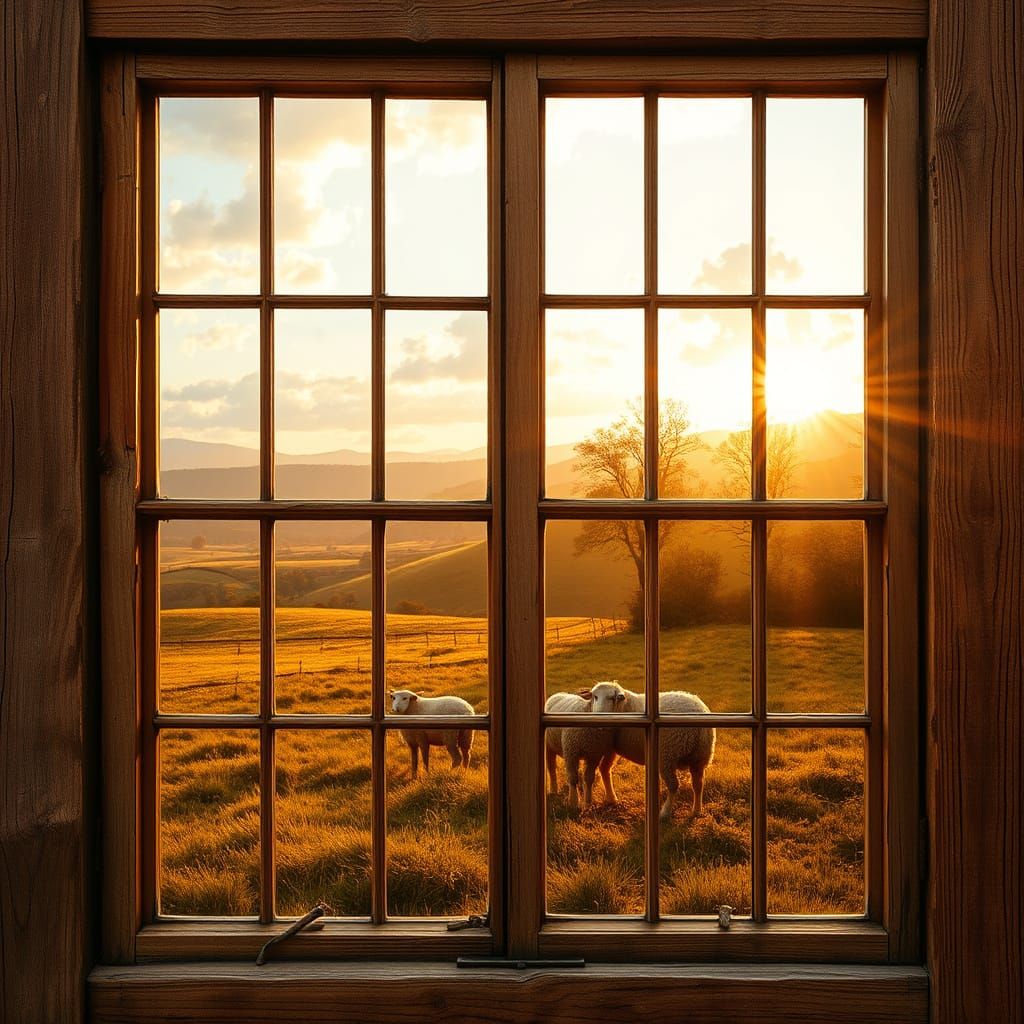 Rustic Window Double Exposure: Countryside Serenity