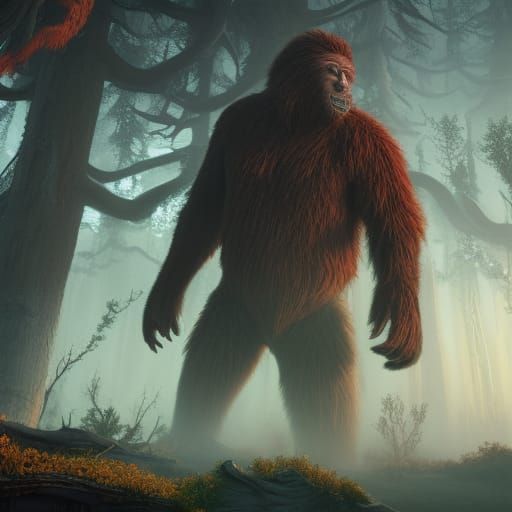 Detailed Matte Painting of Bigfoot in Deep Color