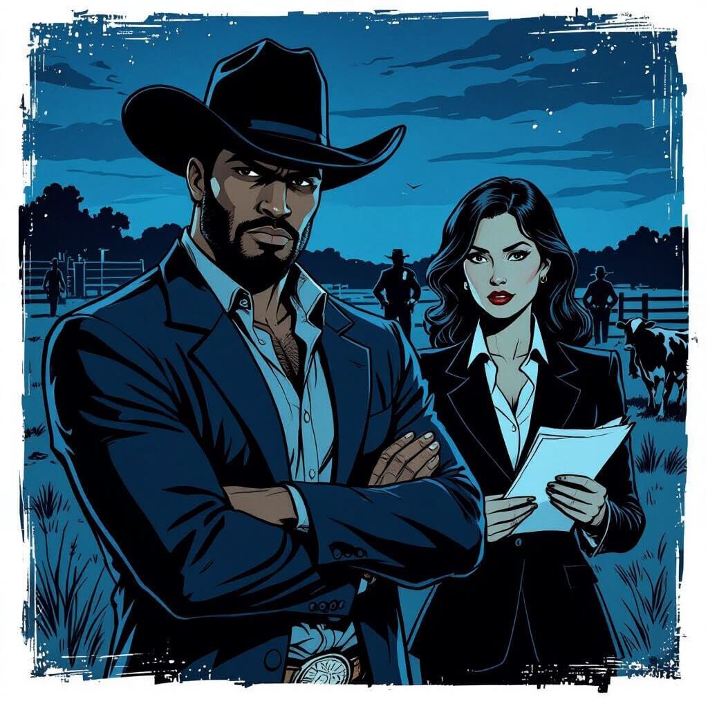 Comic Noir Portrait of Cowboy Antonio and Woman