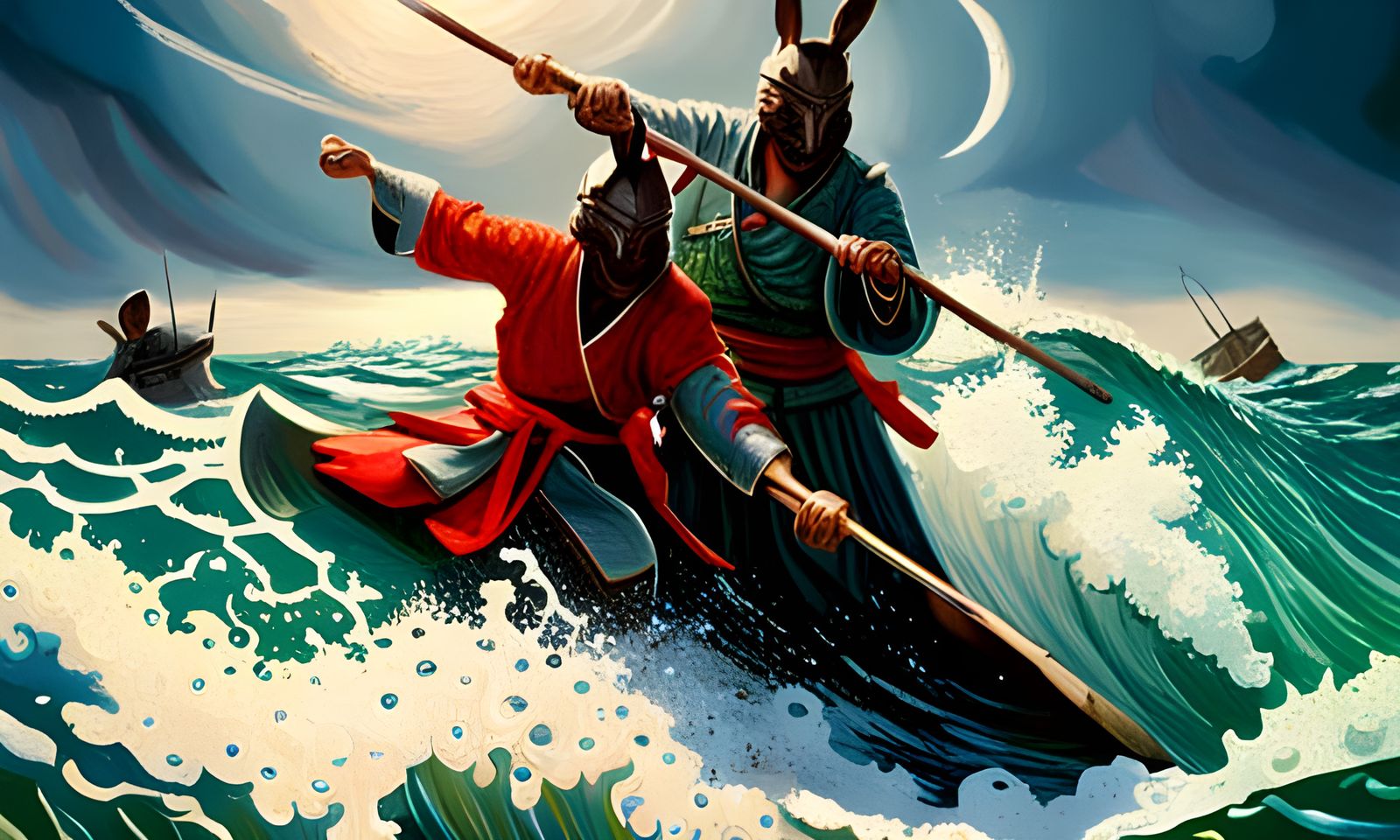 Samurai Bunnies Battle in Crashing Waves