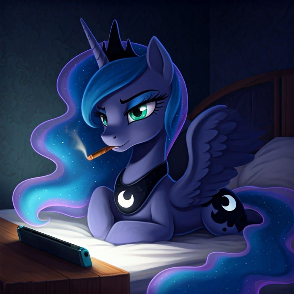 Rebellious Princess Luna Smokes Cigar in Moody Teenage Pose