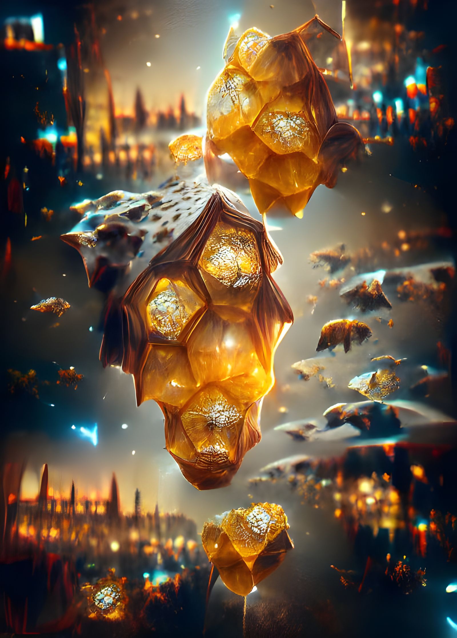 Crystalline Honeycomb Space Debris in Art Nouveau Style