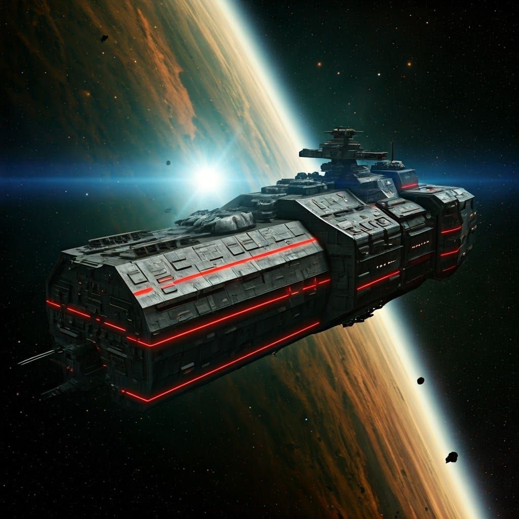 Futuristic Warship in Nebula, Retrofuturistic Sci-Fi